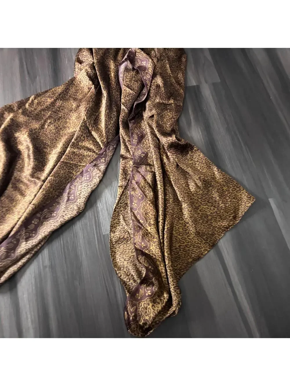 Vintage Victoria's Secret Silk Scarf Sarong Animal Print Beaded Corners Brown